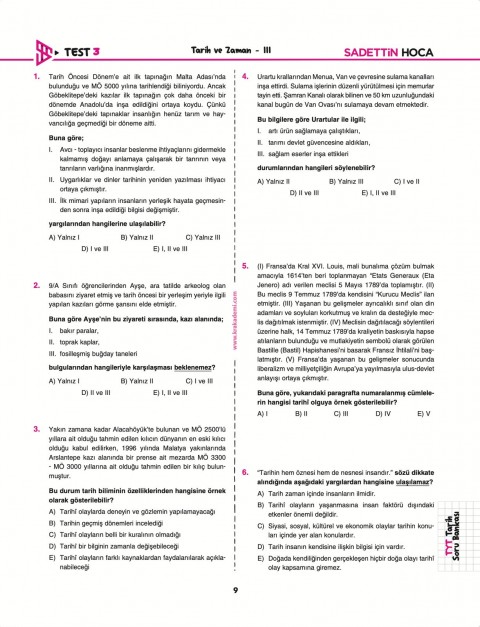 Sadettin Hoca TYT Tarih Soru Bankası