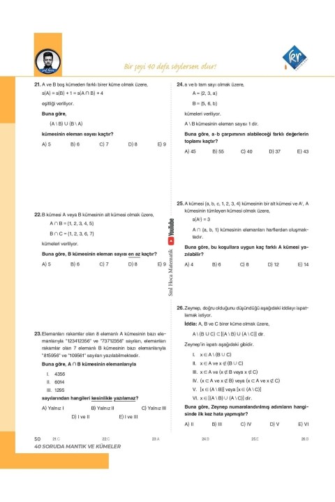 SML Hoca TYT Matematik 40 Soru Serisi Video Soru Kitabı
