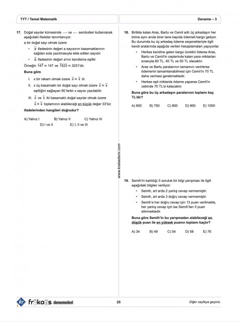 TYT 5 Frekans Denemeleri KR Akademi Yayınları