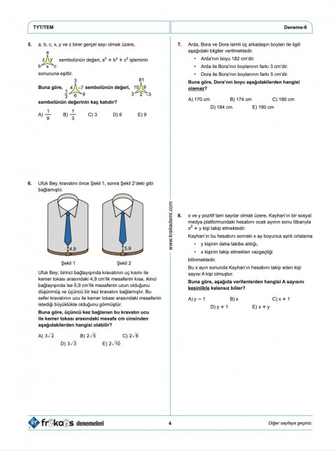 TYT Matematik 10'lu Frekans Denemeleri KR Akademi Yayınları