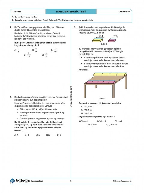 TYT Matematik 10'lu Frekans Denemeleri KR Akademi Yayınları
