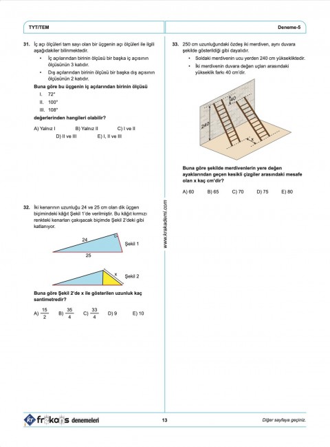 TYT Matematik 10'lu Frekans Denemeleri KR Akademi Yayınları