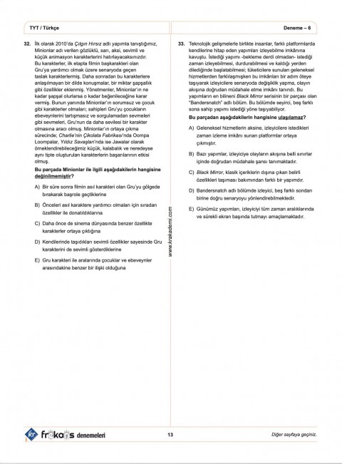 TYT Türkçe 10'lu Frekans Denemeleri KR Akademi Yayınları