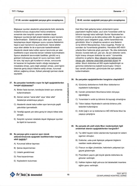 TYT Türkçe 10'lu Frekans Denemeleri KR Akademi Yayınları