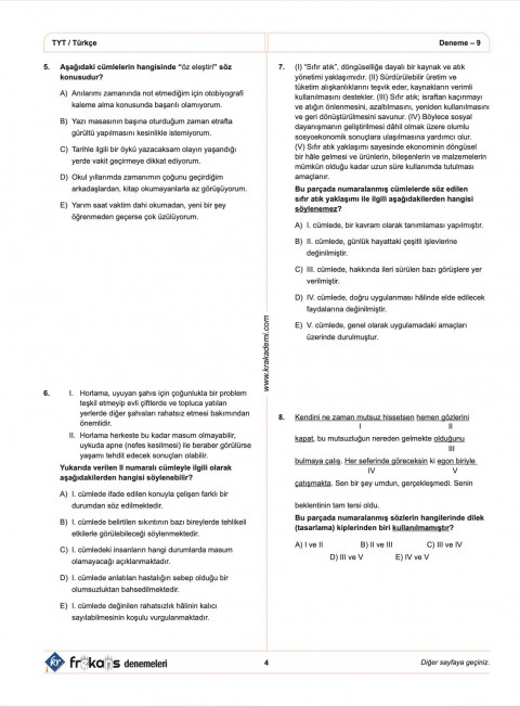 TYT Türkçe 10'lu Frekans Denemeleri KR Akademi Yayınları