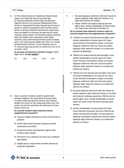 TYT Türkçe 10'lu Frekans Denemeleri KR Akademi Yayınları