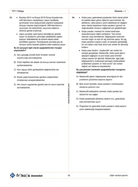 TYT Türkçe 10'lu Frekans Denemeleri KR Akademi Yayınları