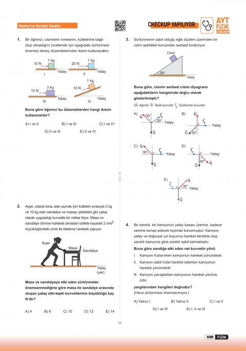 VİP Fizik AYT Fizik Check-Up Fizik Konu Tekrarları Soru Çözümleri VİP Fizik Yayınları