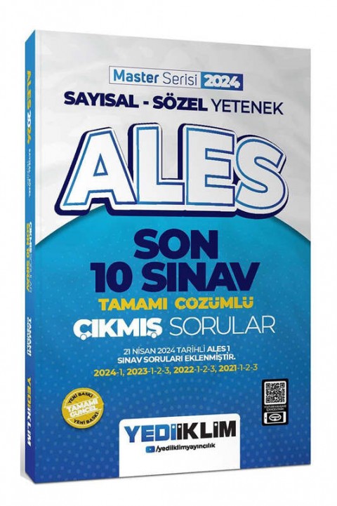 Yediiklim Yayınları 2024 ALES Sayısal Sözel Yetenek Son 10 Sınav Tamamı Çözümlü Çıkmış Sorular