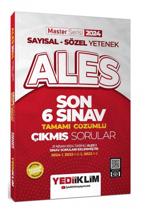 Yediiklim Yayınları 2024 ALES Sayısal-Sözel Yetenek Son 6 Sınav Tamamı Çözümlü Çıkmış Sorular