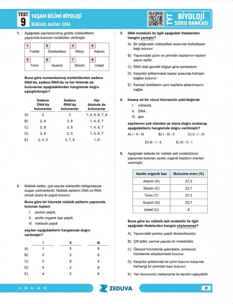 Zeduva Yayınları Biosem TYT Biyoloji 1 Kitap 3 Kamp Soru Bankası