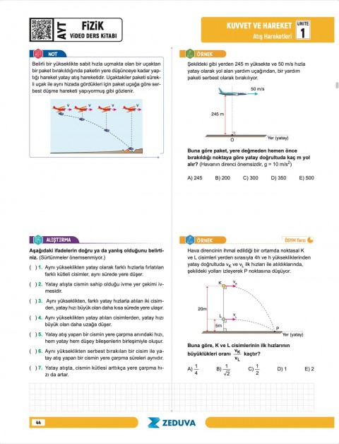 Zeduva Yayınları Fizikfinito AYT Fizik 1 Kitap 3 Kamp Video Ders Kitabı