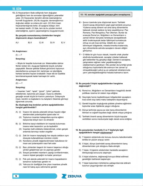 Zeduva Yayınları Türkçe Saati 40 Gün Ritüel Paragraf Soru Bankası