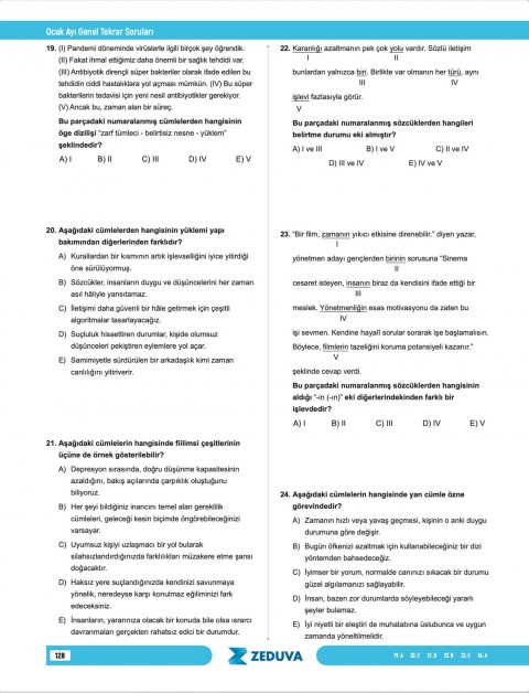 Zeduva Yayınları Türkçe Saati TYT Dil Bilgisi 1 Kitap 3 Kamp Soru Bankası