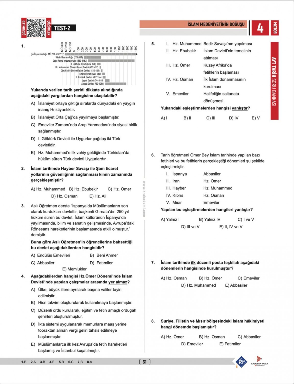 Sadettin Hoca AYT Tarih Soru Bankası - Sadettin Akyayla
