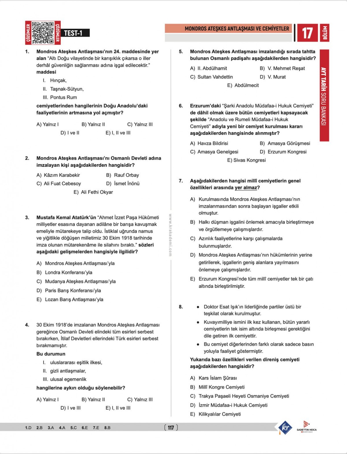 Sadettin Hoca AYT Tarih Soru Bankası - Sadettin Akyayla