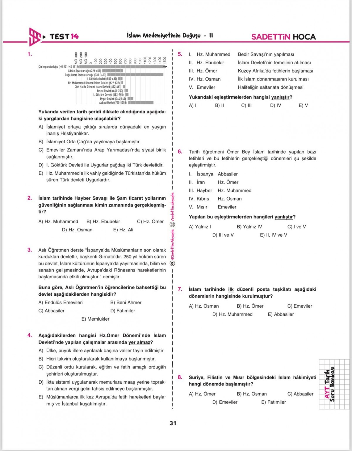 Sadettin Hoca AYT Tarih Soru Bankası Sadettin Hoca AYT Tarih Soru Bankası