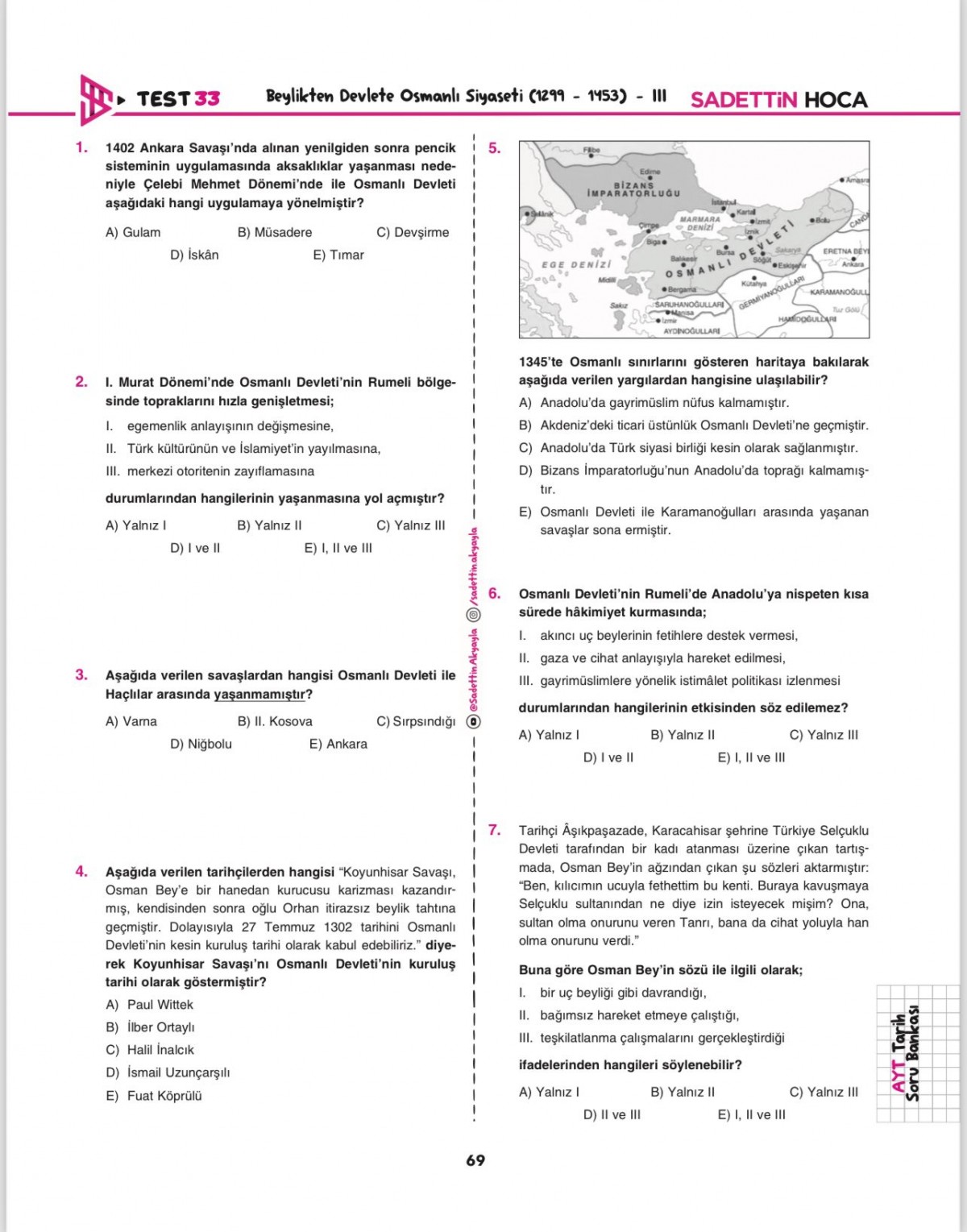 Sadettin Hoca AYT Tarih Soru Bankası Sadettin Hoca AYT Tarih Soru Bankası