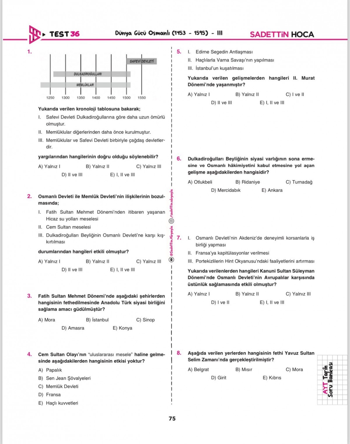 Sadettin Hoca AYT Tarih Soru Bankası Sadettin Hoca AYT Tarih Soru Bankası