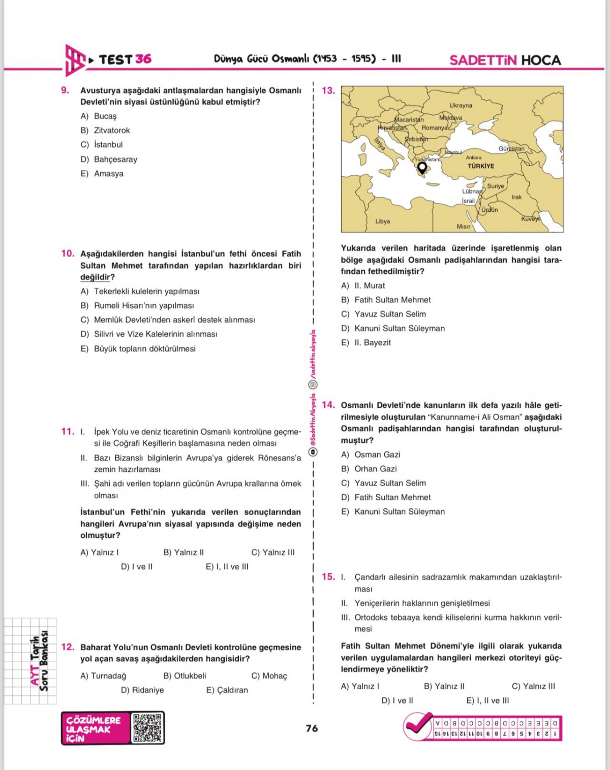 Sadettin Hoca AYT Tarih Soru Bankası Sadettin Hoca AYT Tarih Soru Bankası