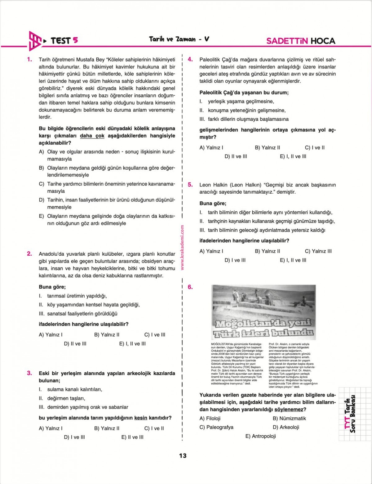 Sadettin Hoca TYT Tarih Soru Bankası Sadettin Hoca TYT Tarih Soru Bankası