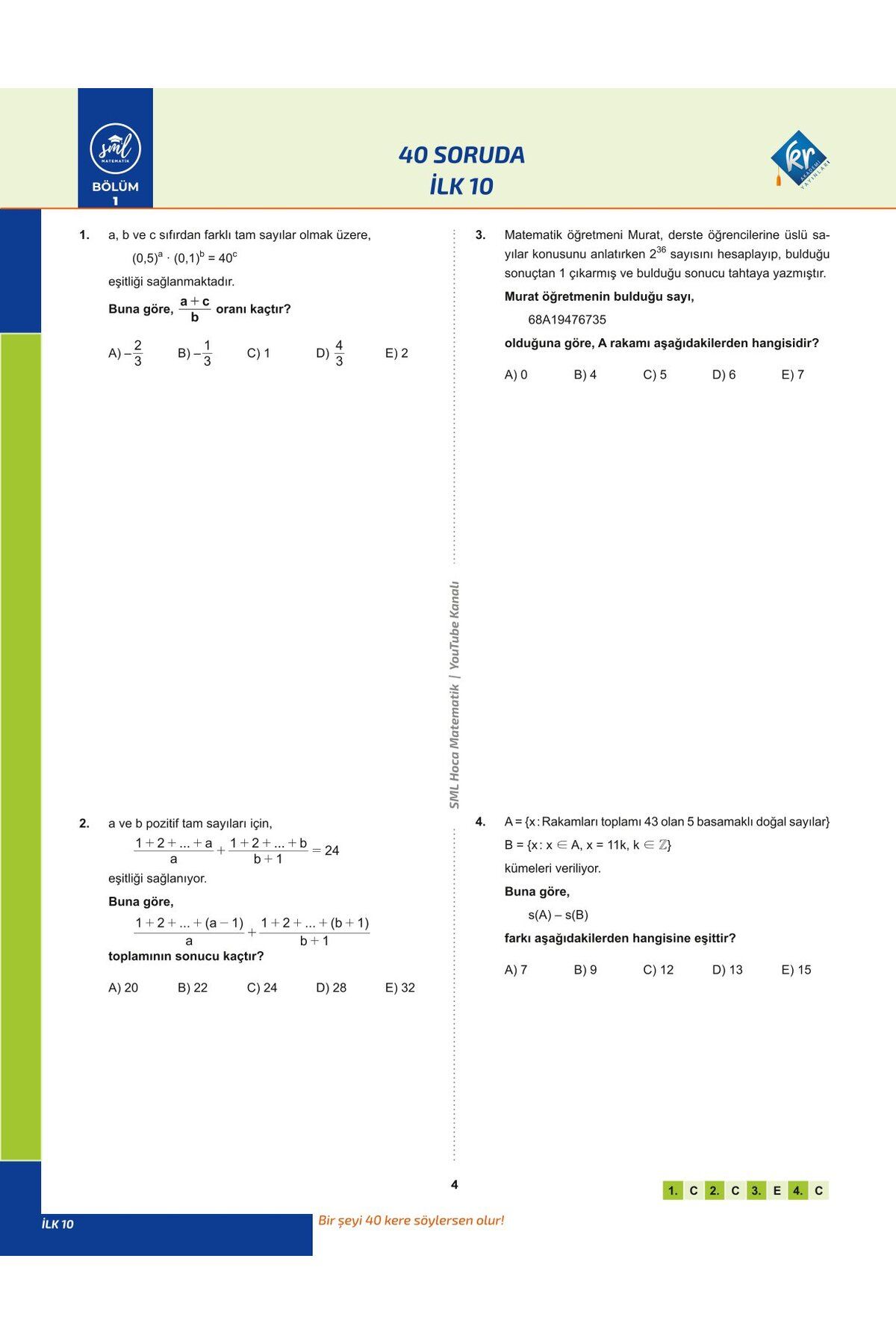 SML Hoca AYT Matematik 40 Soru Serisi Video Soru Kitabı
