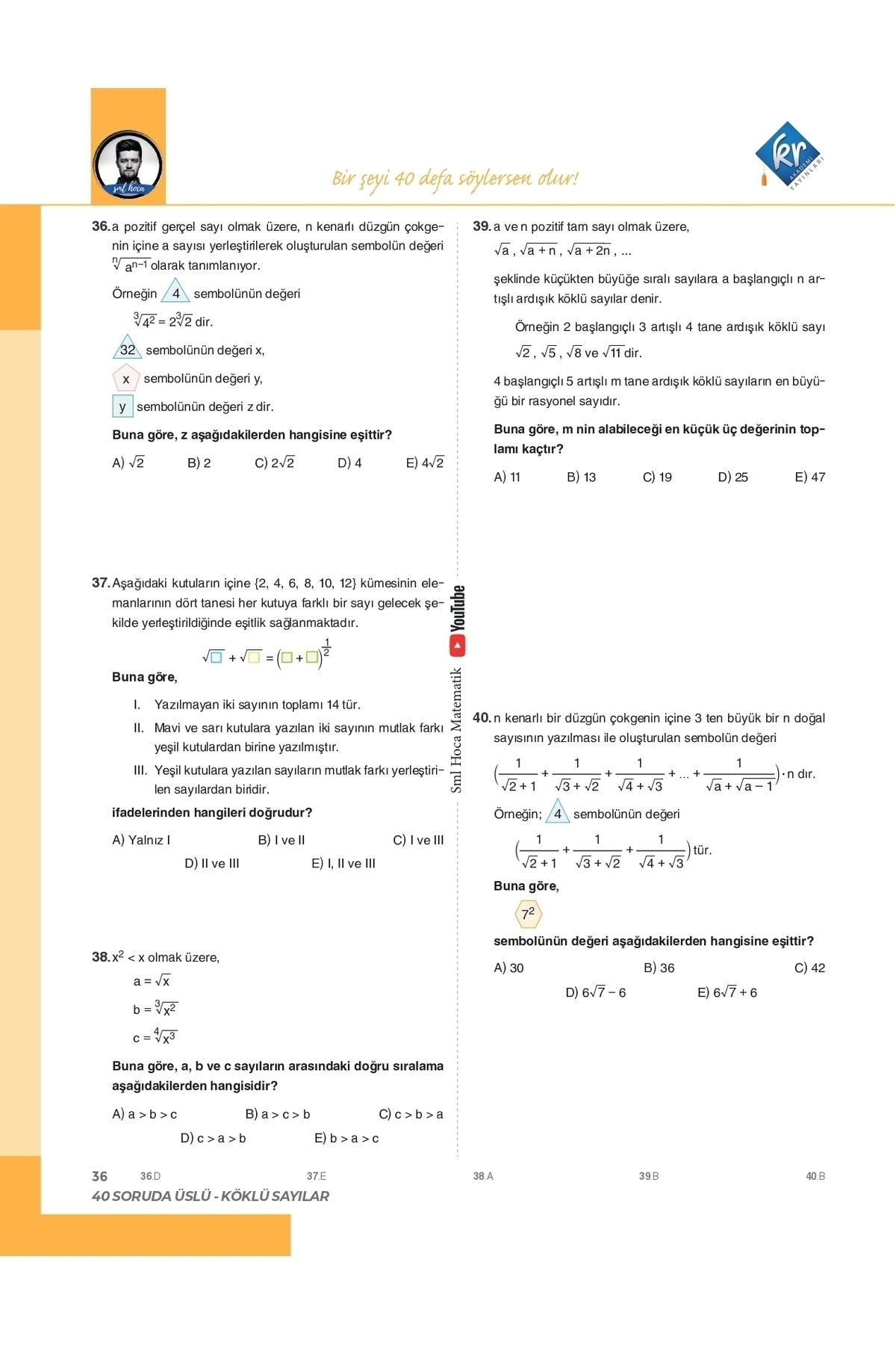 SML Hoca TYT Matematik 40 Soru Serisi Video Soru Kitabı