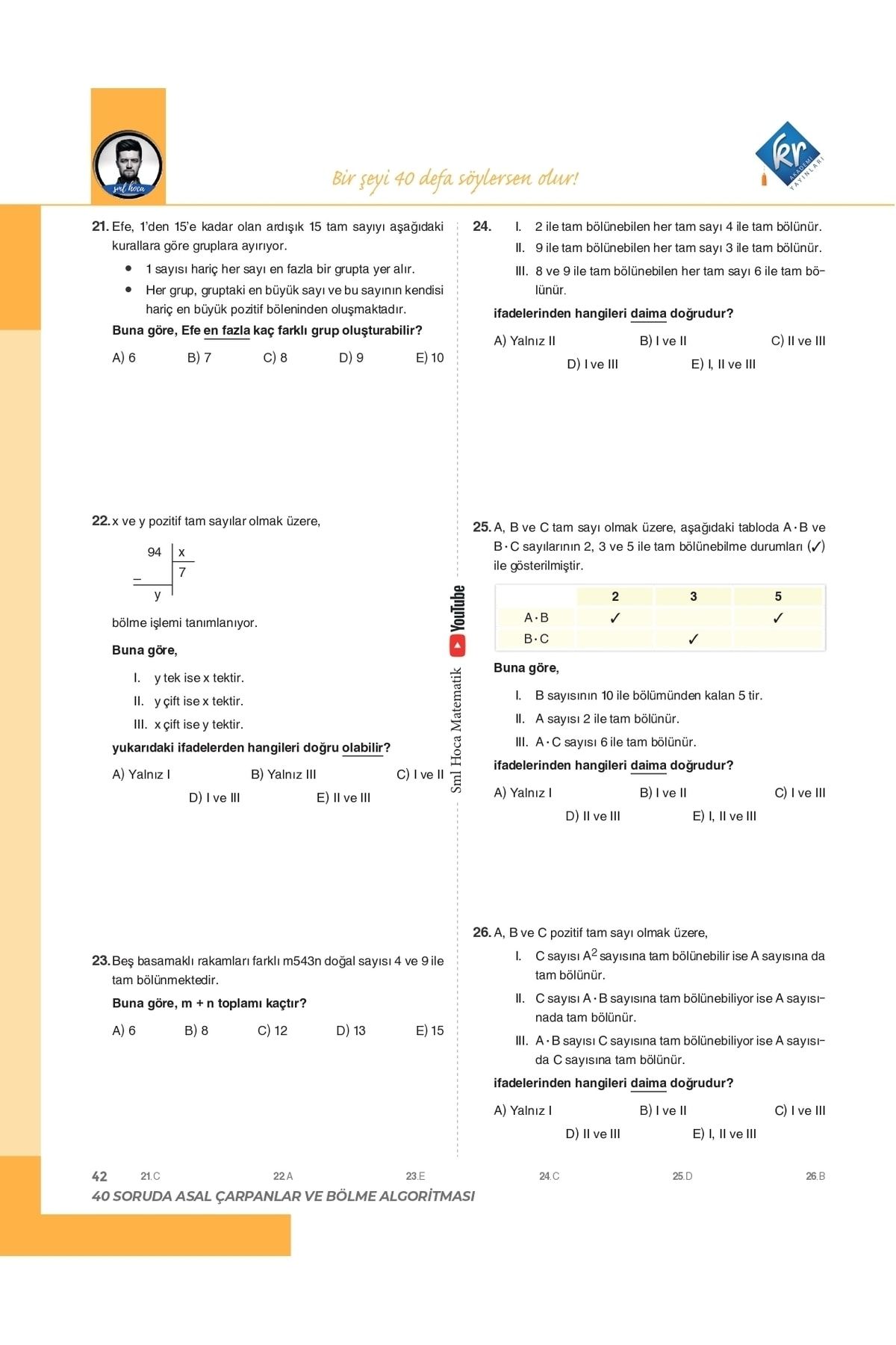 SML Hoca TYT Matematik 40 Soru Serisi Video Soru Kitabı