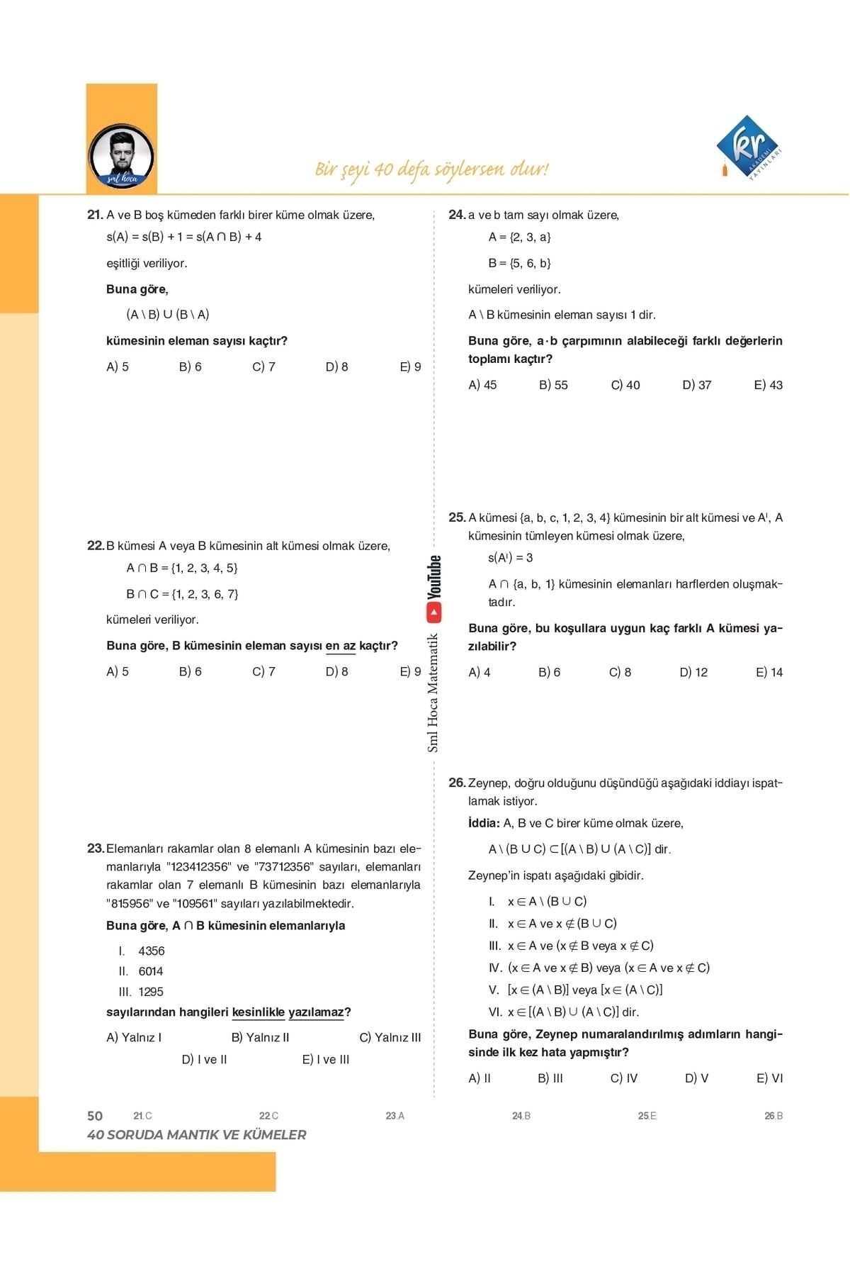 SML Hoca TYT Matematik 40 Soru Serisi Video Soru Kitabı