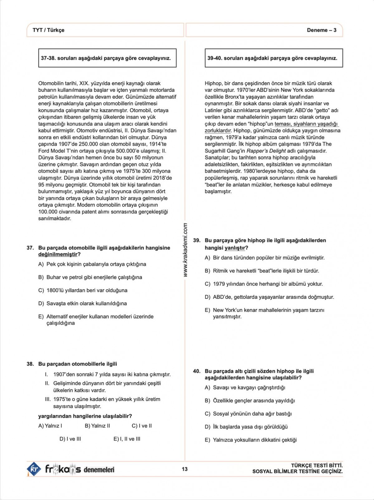 TYT 5 Frekans Denemeleri KR Akademi Yayınları