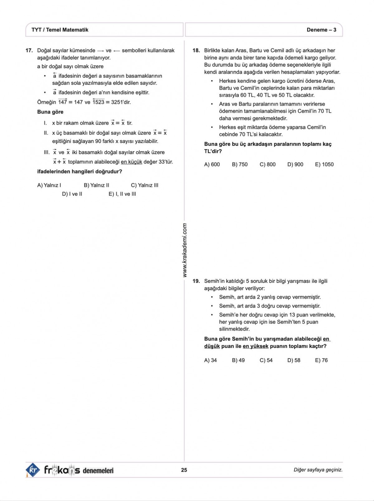 TYT 5 Frekans Denemeleri KR Akademi Yayınları