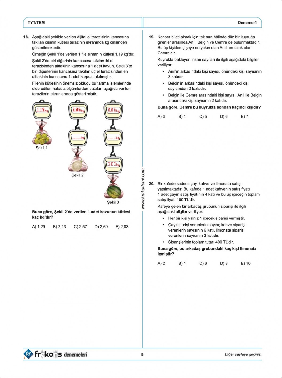 TYT Matematik 10'lu Frekans Denemeleri KR Akademi Yayınları