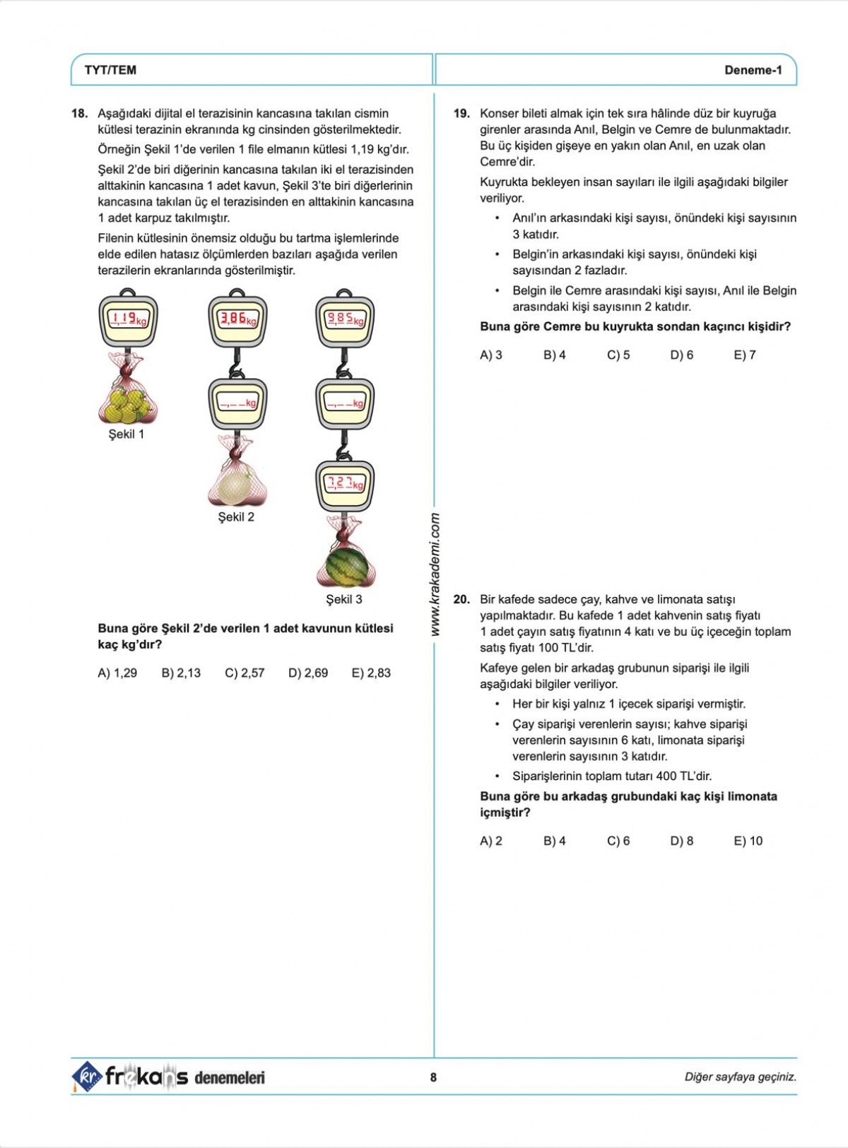 TYT Matematik 10'lu Frekans Denemeleri KR Akademi Yayınları