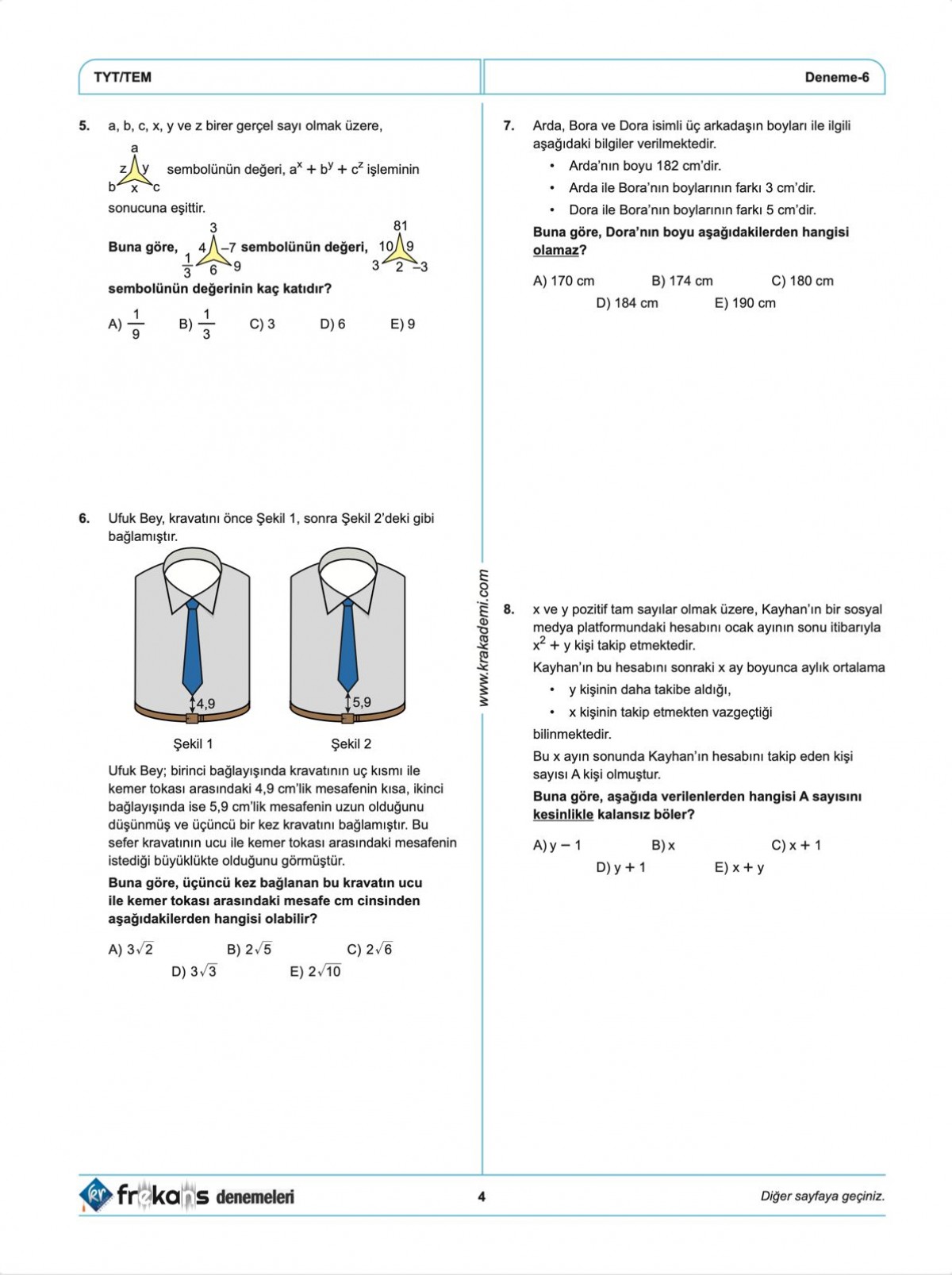 TYT Matematik 10'lu Frekans Denemeleri KR Akademi Yayınları