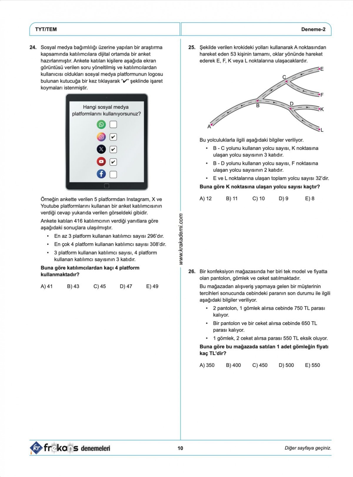 TYT Matematik 10'lu Frekans Denemeleri KR Akademi Yayınları TYT Matematik 10'lu Frekans Denemeleri KR Akademi Yayınları