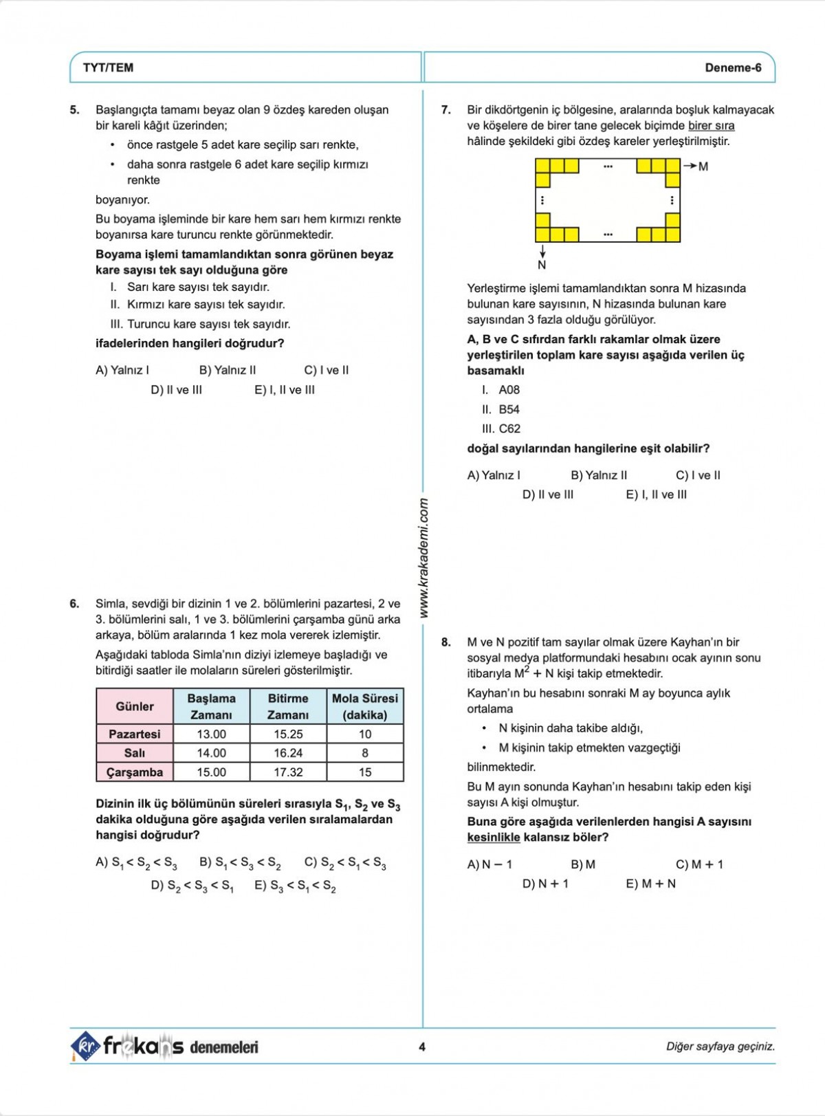 TYT Matematik 10'lu Frekans Denemeleri KR Akademi Yayınları