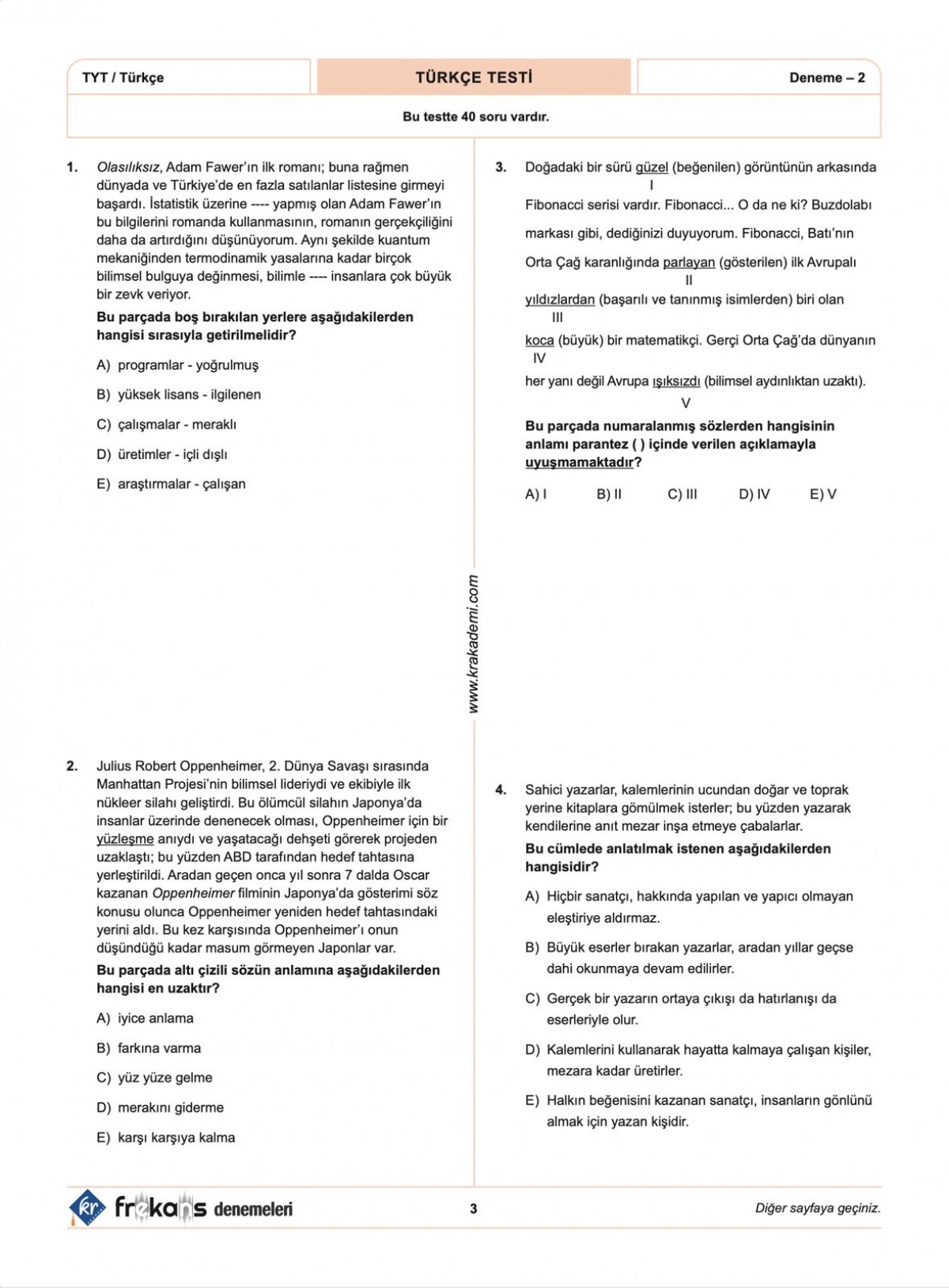 TYT Türkçe 10'lu Frekans Denemeleri KR Akademi Yayınları TYT Türkçe 10'lu Frekans Denemeleri KR Akademi Yayınları