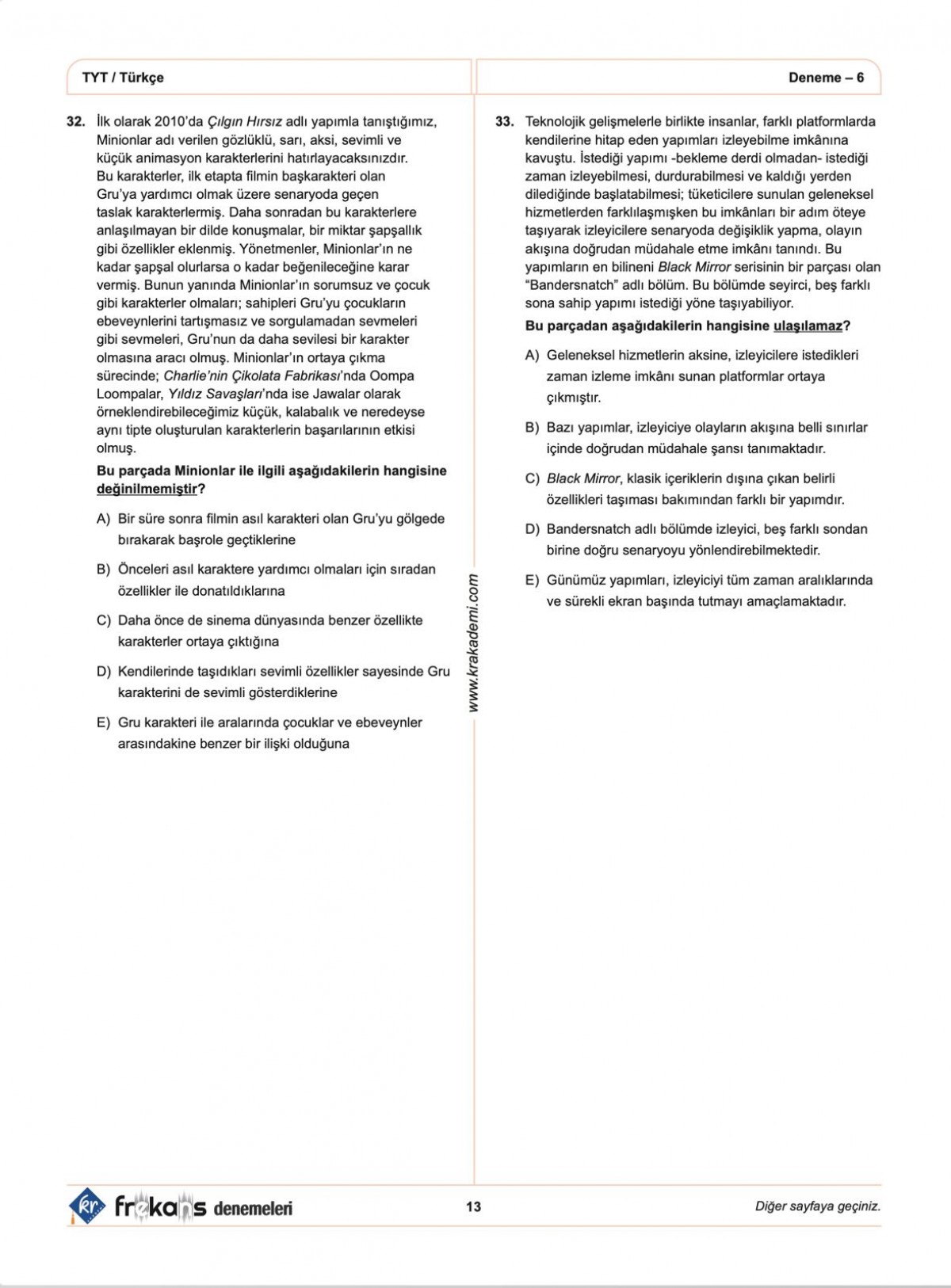 TYT Türkçe 10'lu Frekans Denemeleri KR Akademi Yayınları