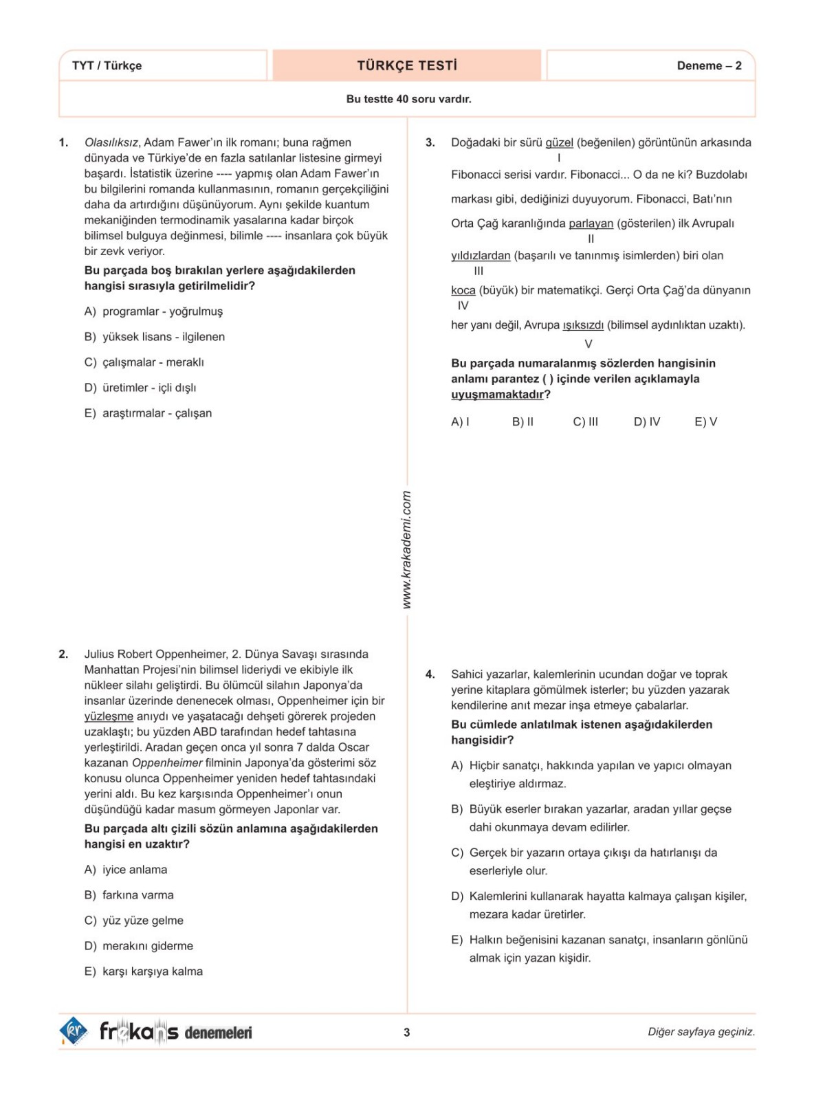 TYT Türkçe 10'lu Frekans Denemeleri KR Akademi Yayınları TYT Türkçe 10'lu Frekans Denemeleri KR Akademi Yayınları