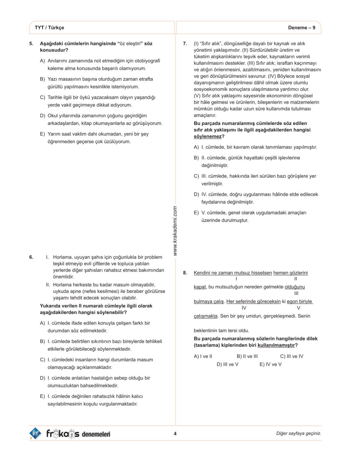 TYT Türkçe 10'lu Frekans Denemeleri KR Akademi Yayınları TYT Türkçe 10'lu Frekans Denemeleri KR Akademi Yayınları