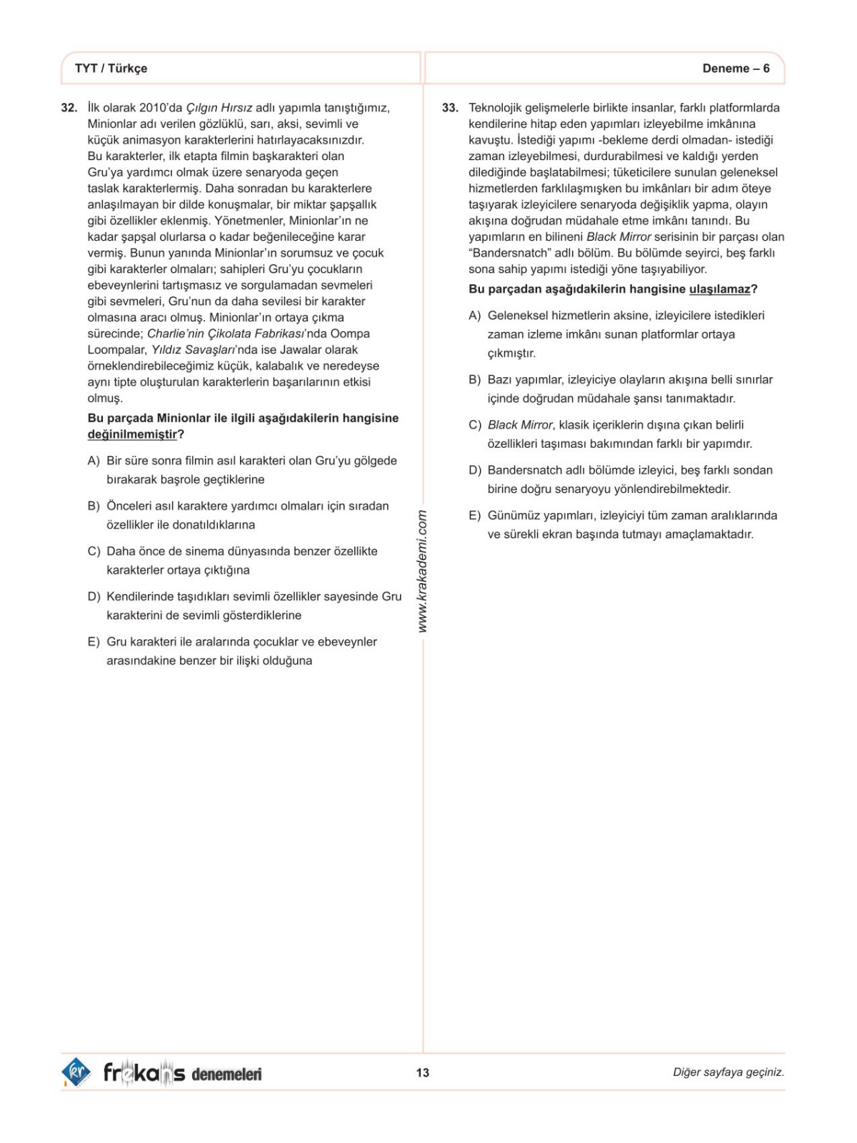 TYT Türkçe 10'lu Frekans Denemeleri KR Akademi Yayınları TYT Türkçe 10'lu Frekans Denemeleri KR Akademi Yayınları