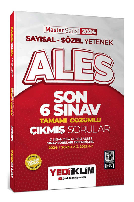Yediiklim Yayınları 2024 ALES Sayısal-Sözel Yetenek Son 6 Sınav Tamamı Çözümlü Çıkmış Sorular
