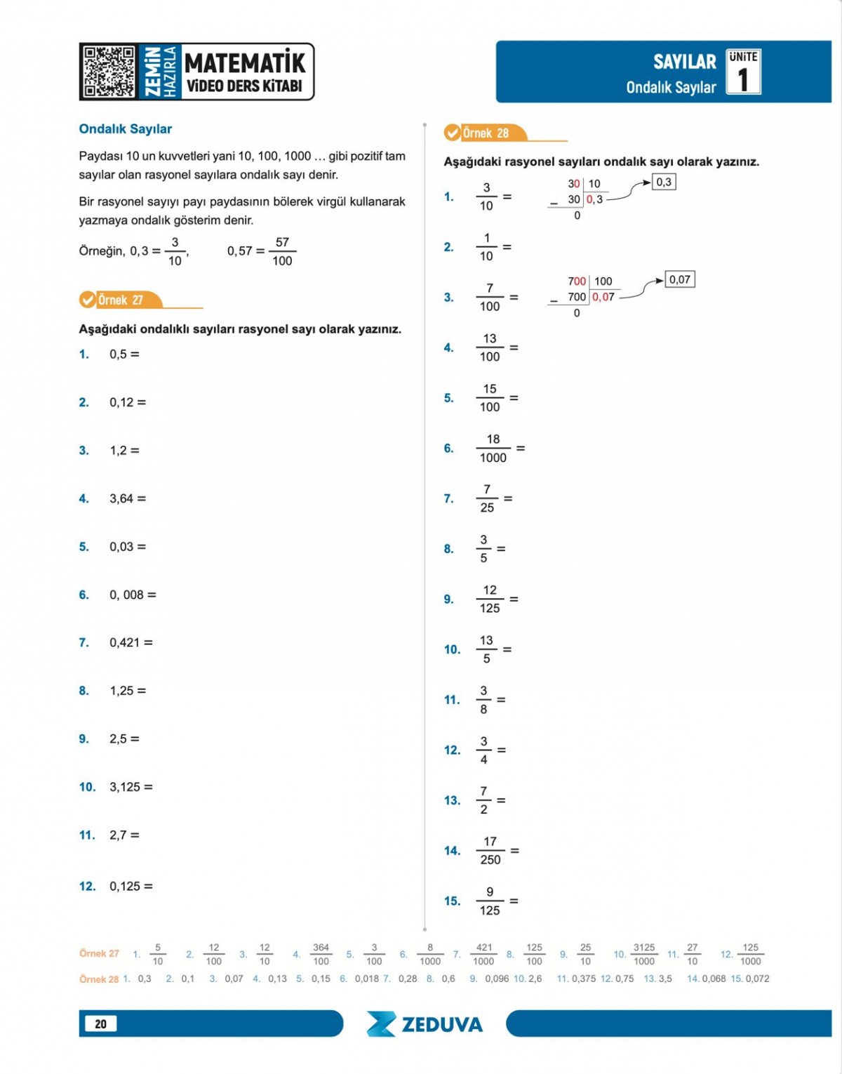 Zeduva Yayınları SML Matematik 12 Günde Zemin Hazırla Matematik Video Ders Kitabı
