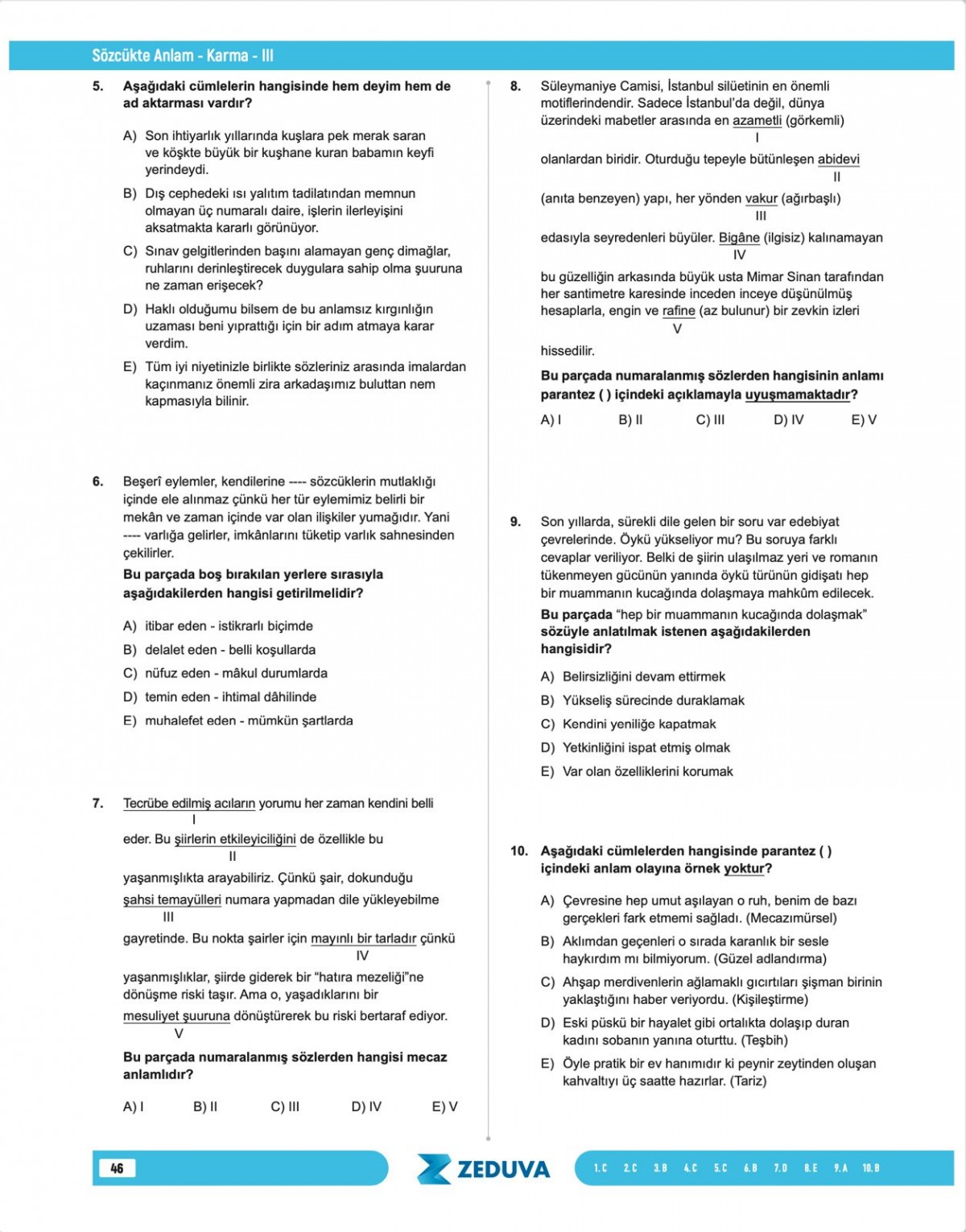 Zeduva Yayınları Türkçe Saati 20 Günde Zemin Hazırla Paragraf Anlam Bilgisi Soru Bankası
