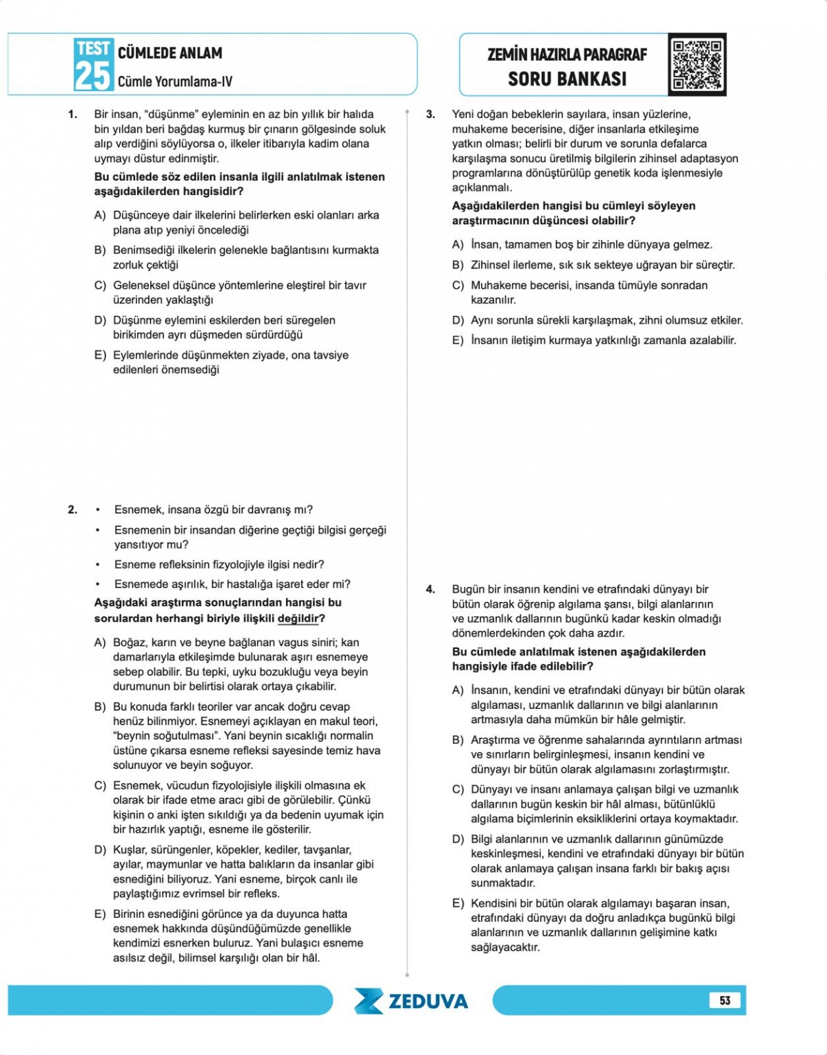 Zeduva Yayınları Türkçe Saati 20 Günde Zemin Hazırla Paragraf Anlam Bilgisi Soru Bankası Zeduva Yayınları Türkçe Saati 20 Günde Zemin Hazırla Paragraf Anlam Bilgisi Soru Bankası