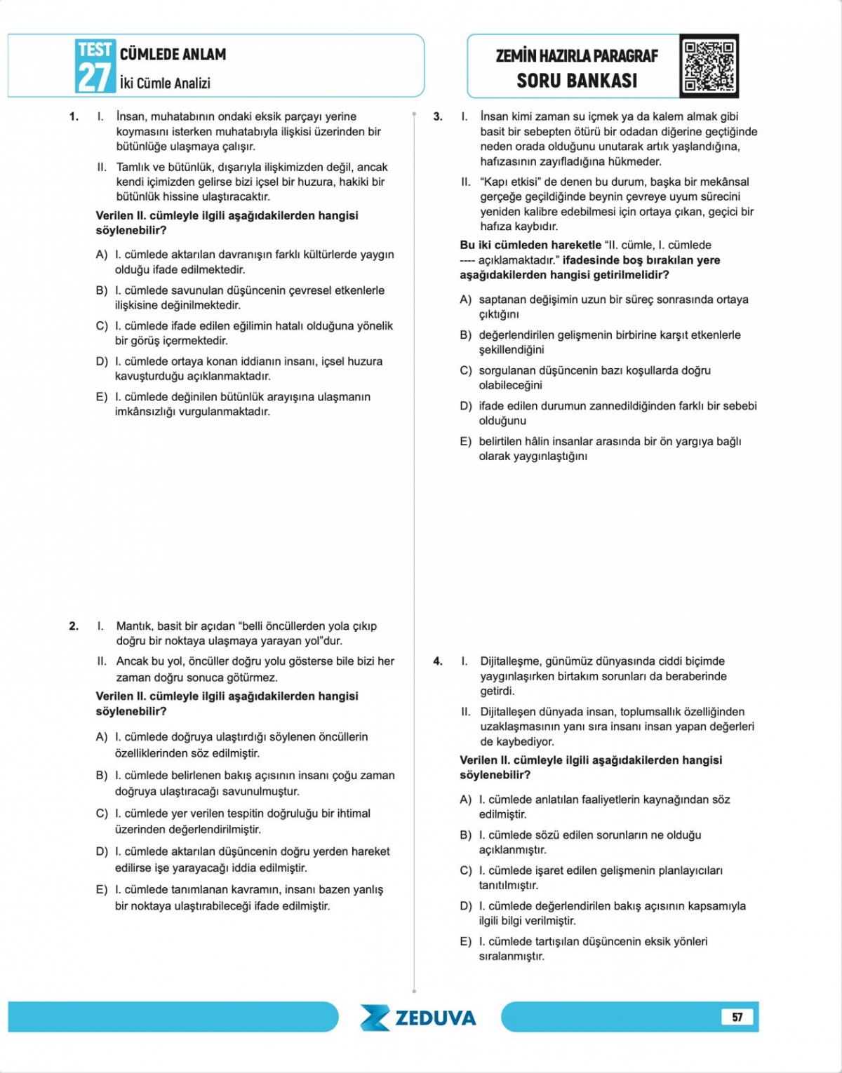 Zeduva Yayınları Türkçe Saati 20 Günde Zemin Hazırla Paragraf Anlam Bilgisi Soru Bankası Zeduva Yayınları Türkçe Saati 20 Günde Zemin Hazırla Paragraf Anlam Bilgisi Soru Bankası