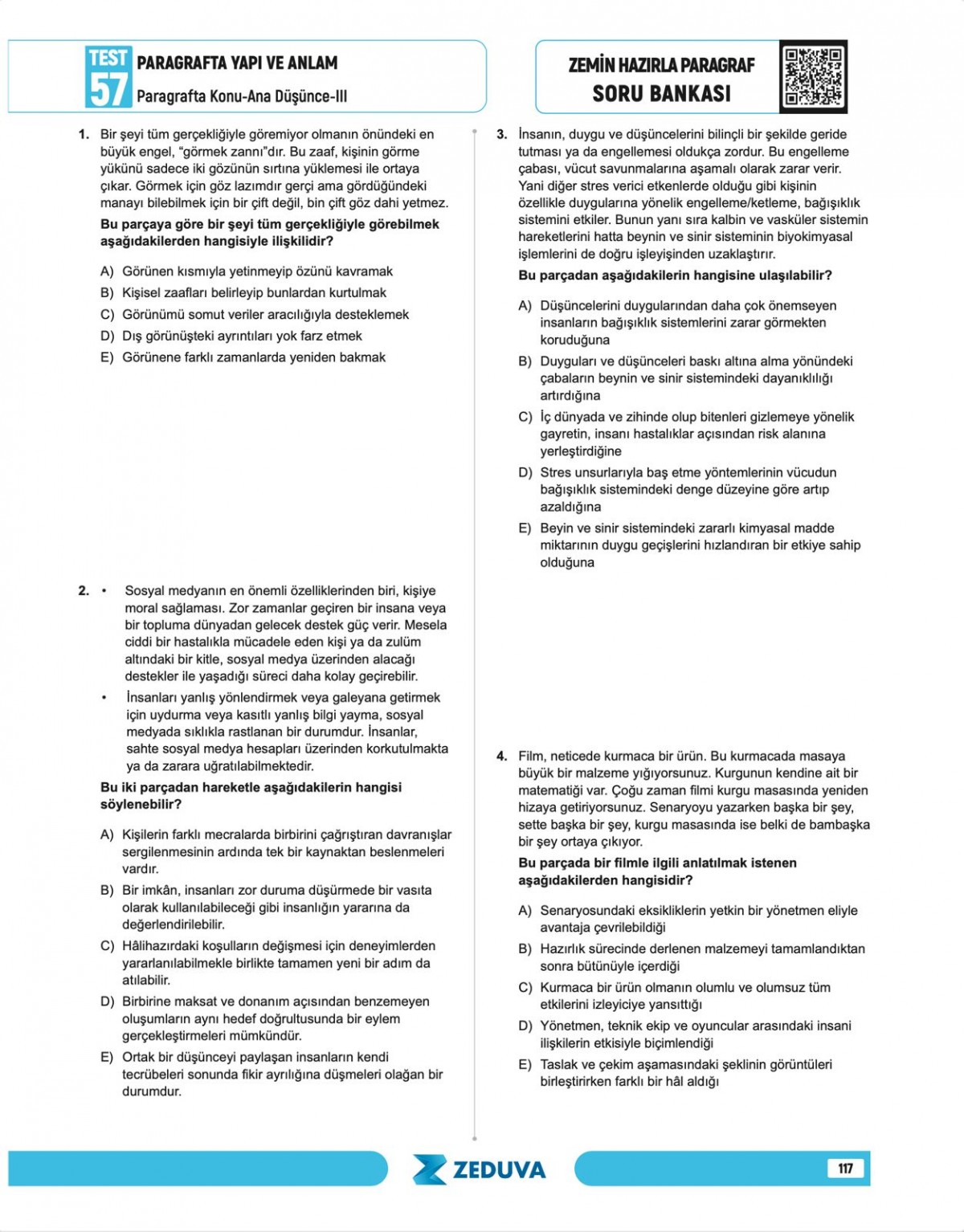 Zeduva Yayınları Türkçe Saati 20 Günde Zemin Hazırla Paragraf Anlam Bilgisi Soru Bankası Zeduva Yayınları Türkçe Saati 20 Günde Zemin Hazırla Paragraf Anlam Bilgisi Soru Bankası